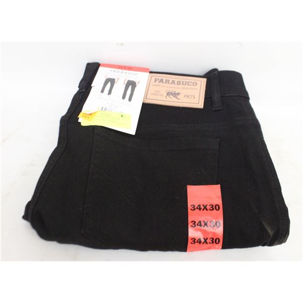 NEW MENS SZ 34 X 30 BLACK PARASUCO MEDIUM RISE