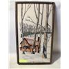 Image 1 : VINTAGE CREWEL EMBROIDERY CABIN SCENE