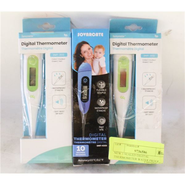 NEW 3 SEALED DIGITAL THERMOMETER WATER PROOF SOFT-