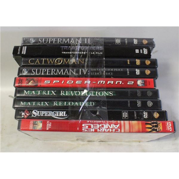 9 SUPERHERO DVDS-CHARLIES ANGELS,SUPERMAN/GIRL,CAT