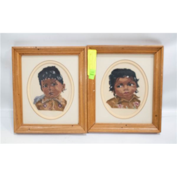2 VINTAGE TRIPTYCH NEEDLEPOINT ART: NATIVE AMERICA