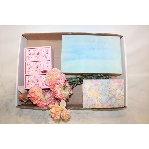 3 TRINKET BOXES SILF FLOWERS & FAIRY