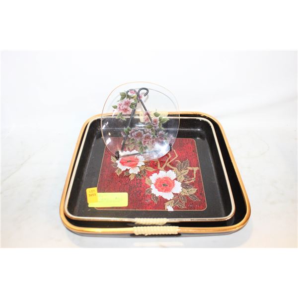 ORIENTAL TRAYS + GLASS DECOR PLATE
