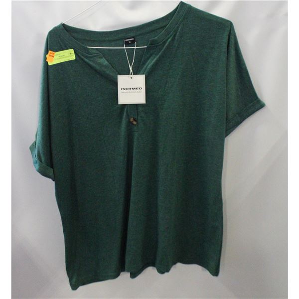 NEW- 2XL WOMEN’S GREEN SHIRT.