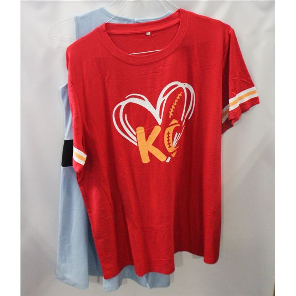 WOMENS 2XL BLUE DRESS AND RED SHIRT.