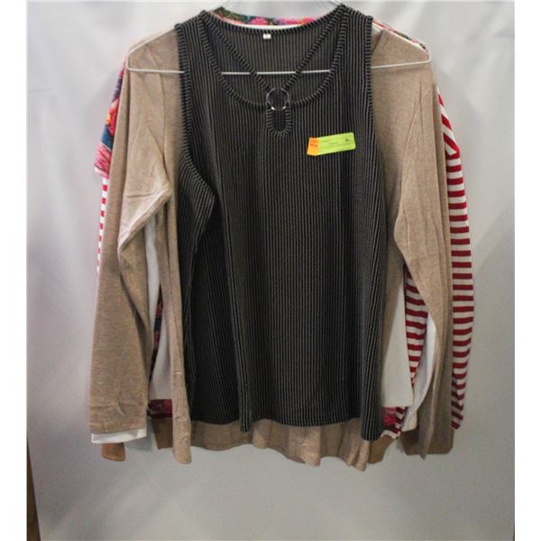 NEW- 5 ASSORTED LARGE WOMEN’S SHIRTS.