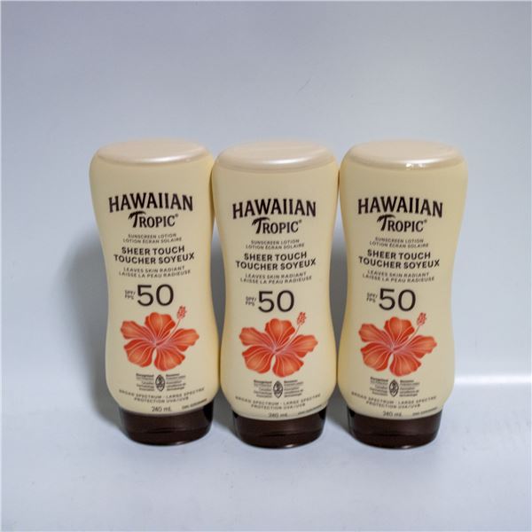 NEW BAG WITH 3 X 240ML BOTTLES OF HAWAIIAN TROPIC