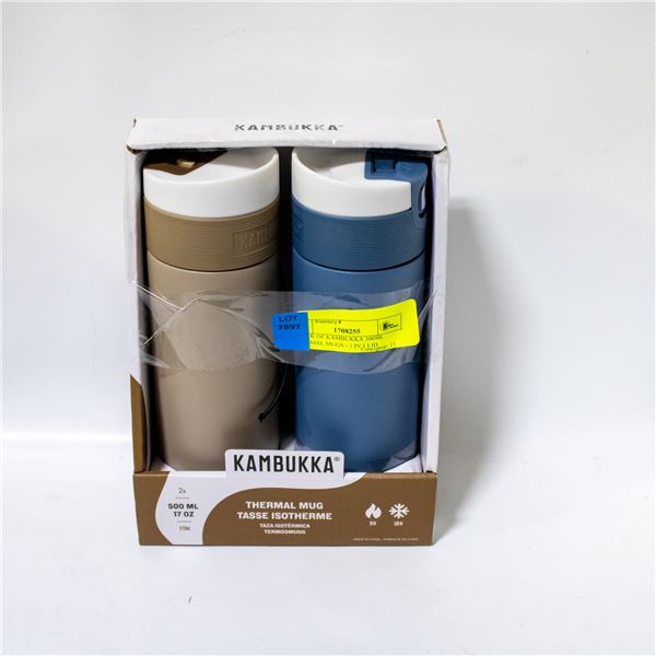 2 PACK OF KAMBUKKA 500ML THERMAL MUGS - 3 IN 1 LID