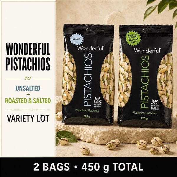 2 WONDERFUL PISTACHIOS VARIETY PACK 225G BB 12/26