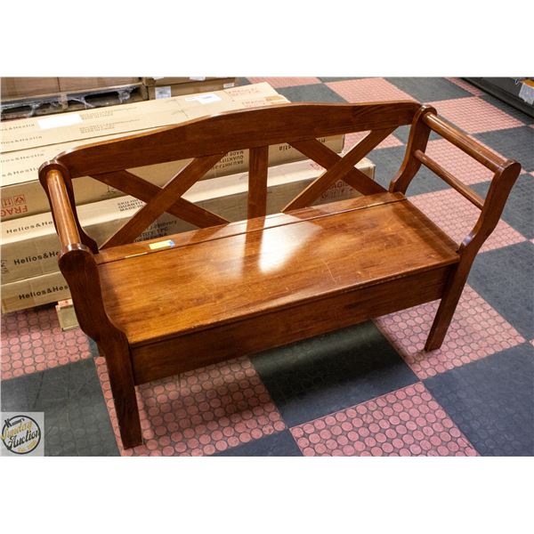 MID CENTURY SOLID WOOD STORAGE BENCH