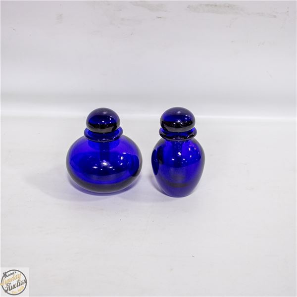 VINTAGE 2 DEEP COBALT BLUE GLASS