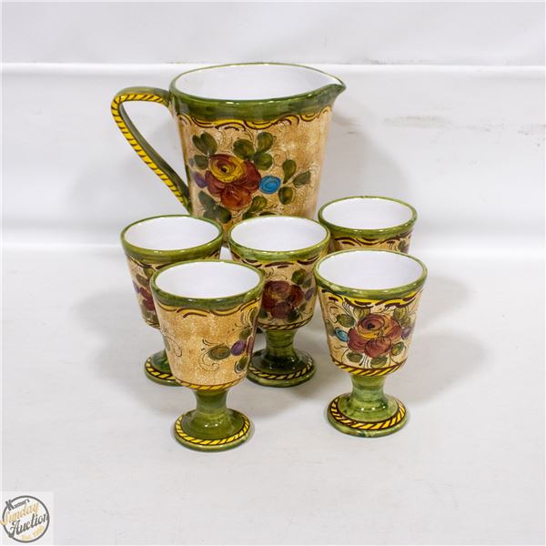 SET OF 5 GOBLETS AND PITCHER, ORVIETO MAJOLICA
