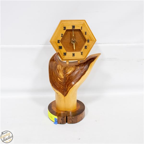 HANDMADE WOODEN STANDING CLOCK.