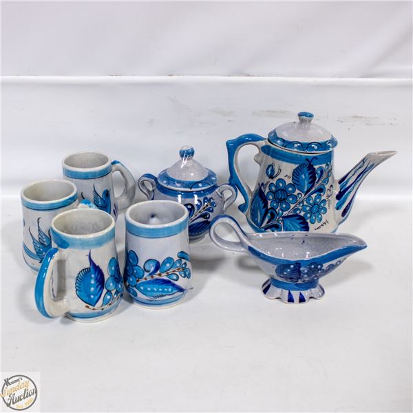 TONALA MEXICAN POTTERY COFFEE SET: COFFEE POT,