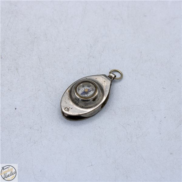 ANTIQUE ENGLAND MINI FOLDING COMPASS/MAGNIFIER