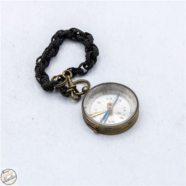 ANTIQUE FRANCE BRASS MOURNING HAIR COMPASS