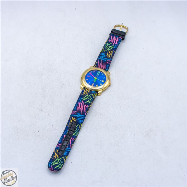 VINTAGE JEDEL NEON DIAL WATCH ON FABRIC STRAP