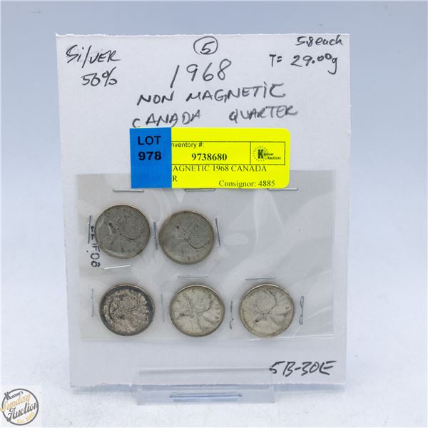 5 NON-MAGNETIC 1968 CANADA QUARTER