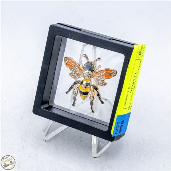 NEW BEE BROOCH YELLOW BLACK ENAMEL