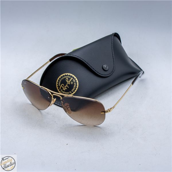 NEW AUTH. UNISEX RAY-BAN GOLD WRAP FRAME SUNS