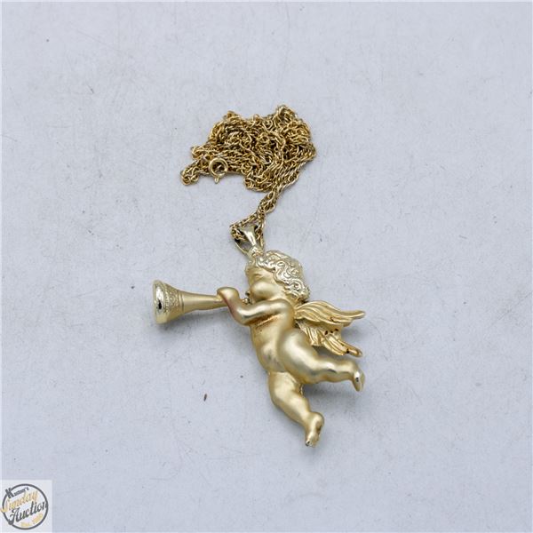 GOLD-TONE ANGEL WITH HORN PENDENT ON CHAIN