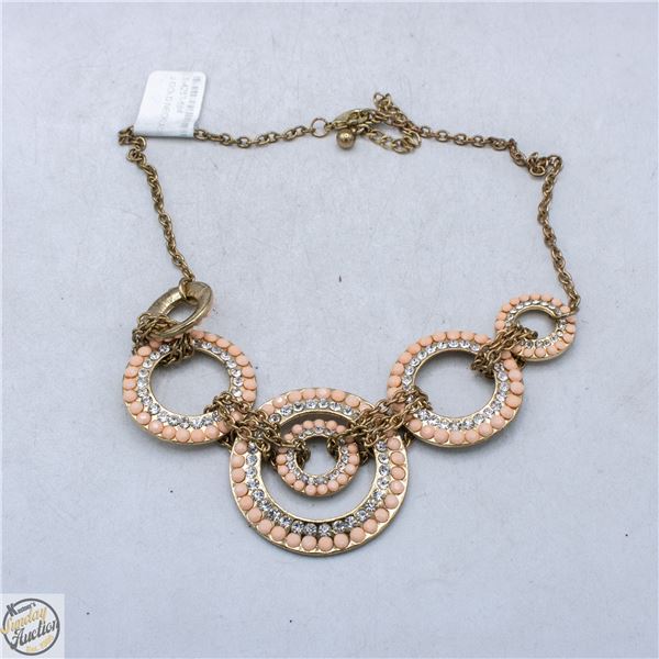 BRASS COLOR PEACH BEAD AND RHINESTONE CIRCULAR