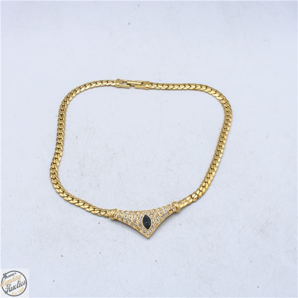 GOLD-TONE BRAIDED NECKLACE WITH BLACK & CLEAR