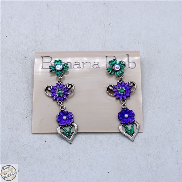 VINTAGE BANANA BOB PAINTED DANGLE FLOWER EARRINGS