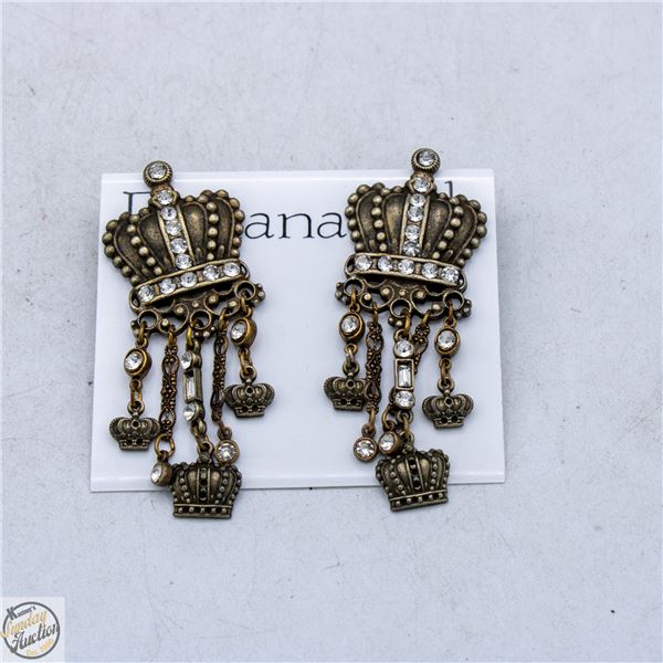 VINTAGE BANANA BOB CROWN RHINESTONE DANGLE