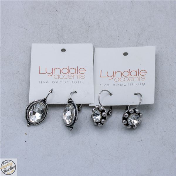 2 PAIRS SILVER-TONE DANGLE RHINESTONE EARRINGS