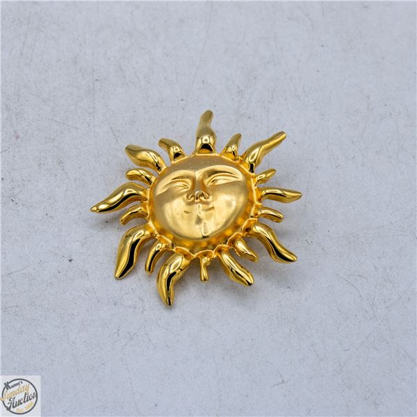 GOLD-TONE CELESTIAL SUN FACE BROOCH