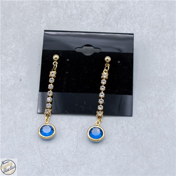 PAIR GOLD-TONE RHINESTONE DROP EARRINGS