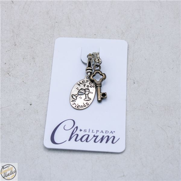 2 SILPADA CHARMS SKELETON KEY & HERES TO FRIENDS