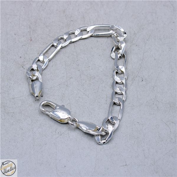 SILVER-TONE FIGARO LINK CHAIN BRACLET 8" LONG