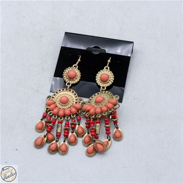 GOLD-TONE FAUX CORAL CHANDELIER EARRINGS