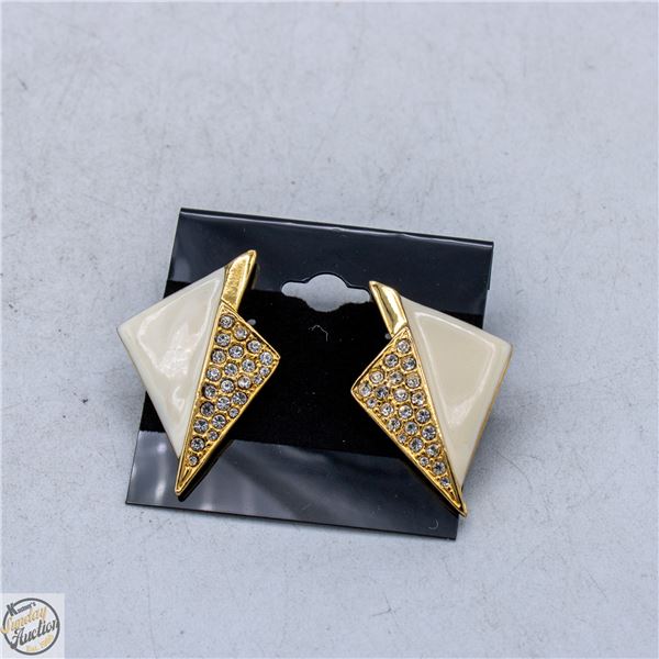 VINTAGE GEOMETRIC RHINESTONE ENAMEL EARRINGS
