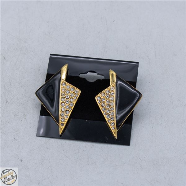 VINTAGE GEOMETRIC RHINESTONE ENAMEL EARRINGS