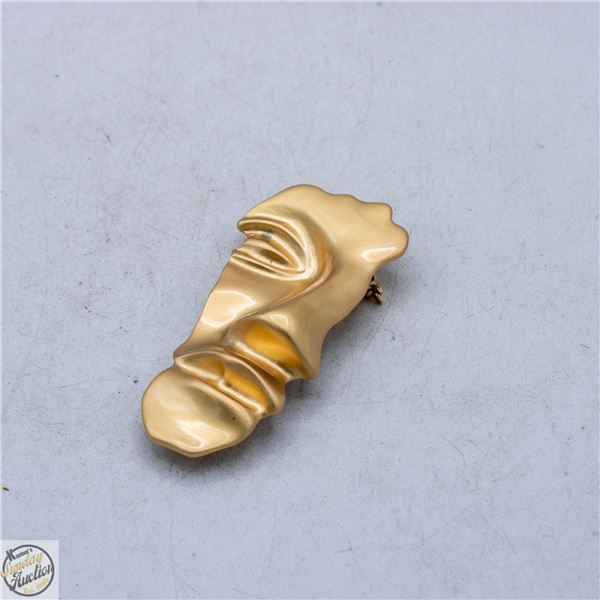 GOLD-TONE ABSTRACT FIGURE FACE MASK BROOCH