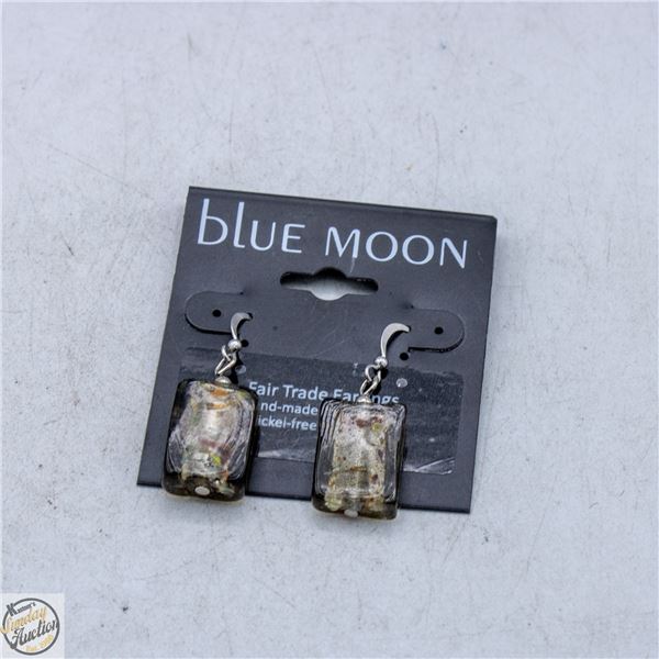VINTAGE BLUE MOON HANDMADE GLASS EARRINGS