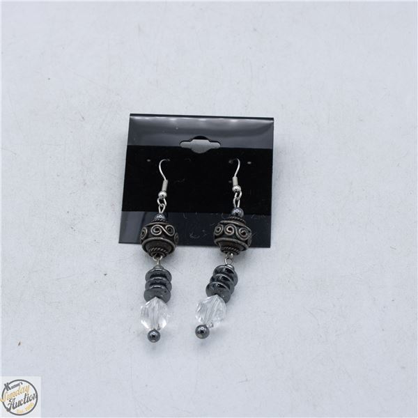 VINTAGE ORNATE FILIGREE SILVER TONE DROP EARRINGS