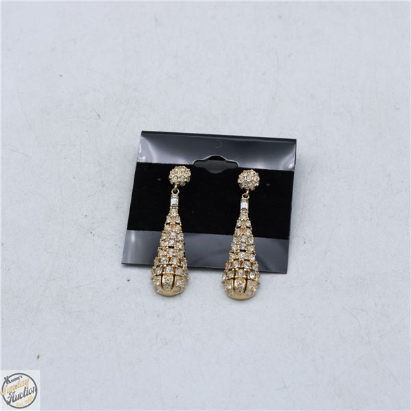 VINTAGE RHINESTONE ORNATE TEARDROP EARRINGS