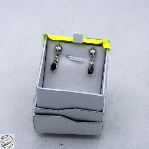 14K WHITE GOLD SAPPHIRE DIAMOND EARRINGS