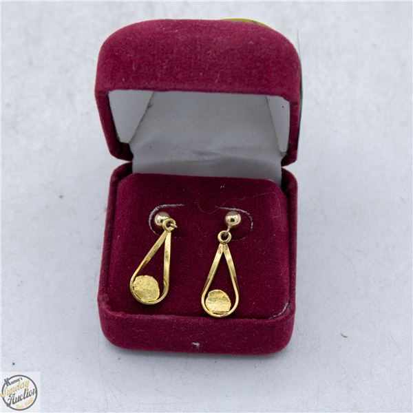 VINTAGE 14K GOLD NUGGET DANGLE EARRINGS 2.20