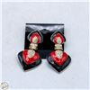 Image 1 : VINTAGE RED & BLACK ENAMEL RHINESTONE EARRINGS