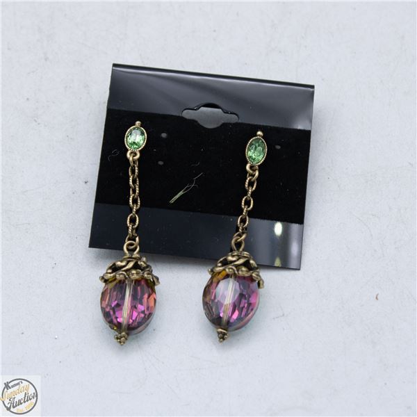 ORNATE FILIGREE STYLE DROP EARRINGS COLORED