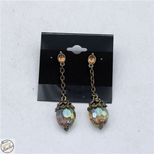 ORNATE FILIGREE STYLE DROP EARRINGS COLORED