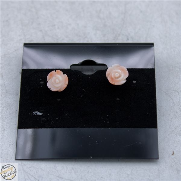 14K GOLD CARVED CORAL EARRINGS