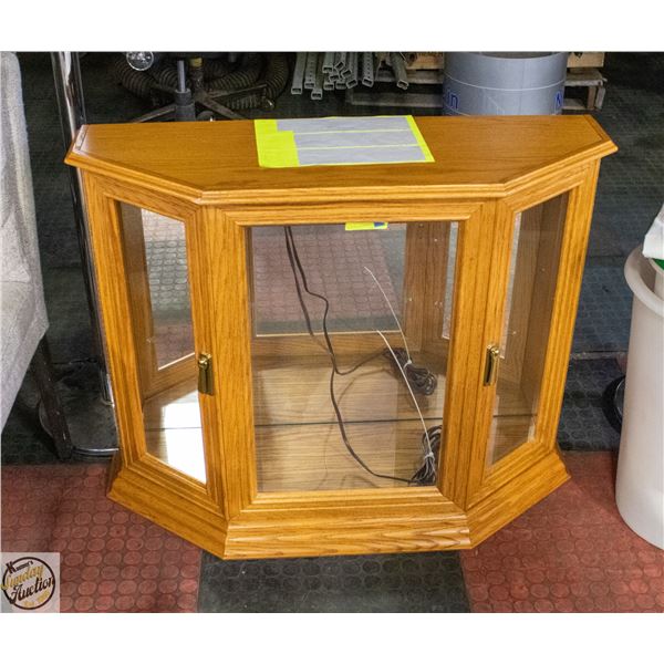 BUHLER OAK DISPLAY CABINET 2 GLASS SHELVES + LIGHT