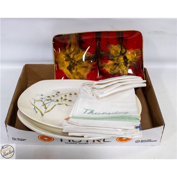 SEETUSEE PIGSKIN BACKED TRAY & 2 SERVING PLATTERS