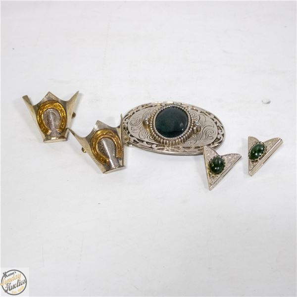 VINTAGE COWBOY BOOT TIPS, COLLAR TIPS, BELT BUCKLE